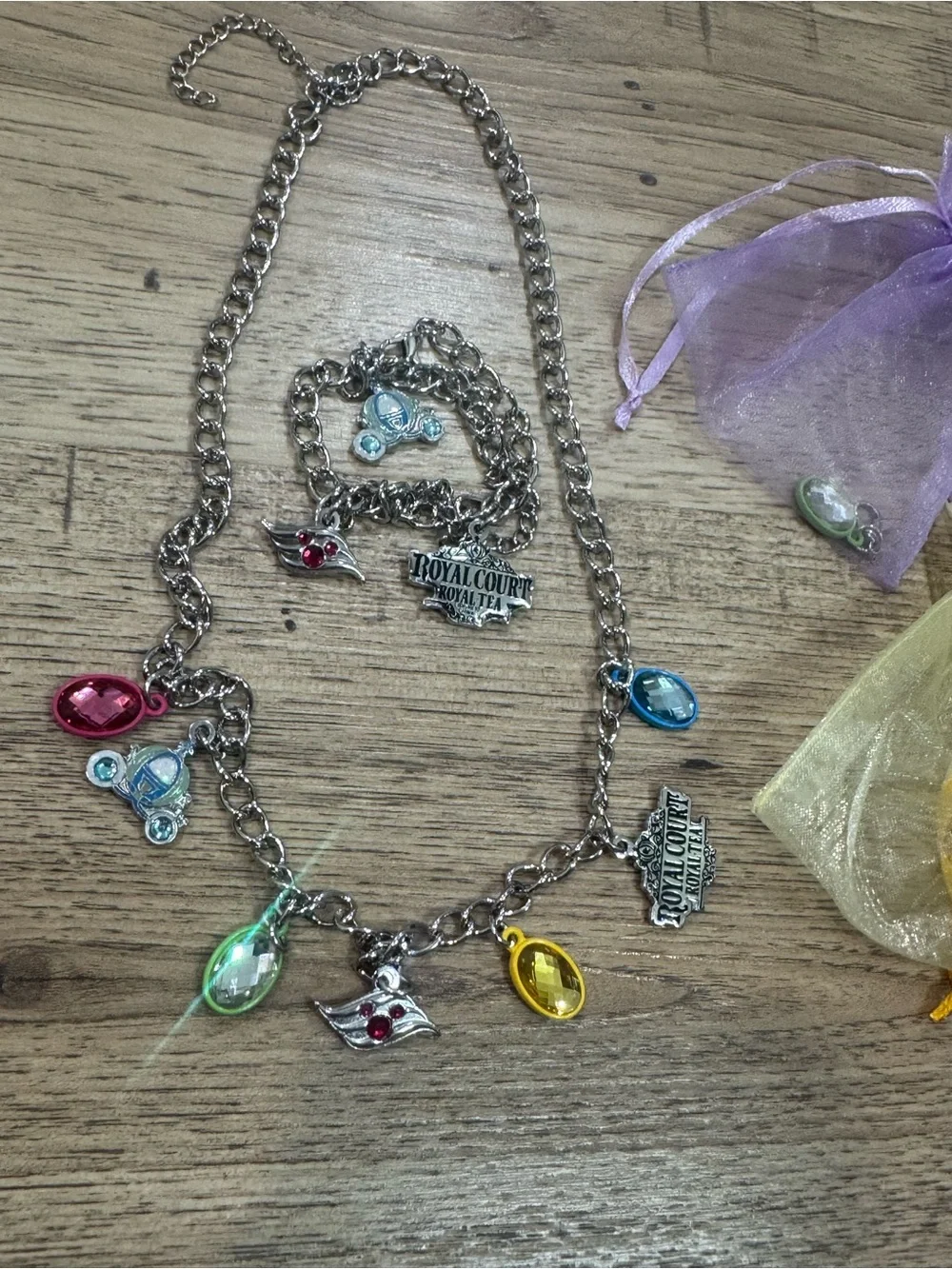 Disney Kids Multi-Color Charm Necklace with Organza Pouches